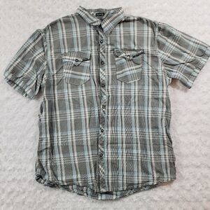 Ocean Current size XL blue and grey plaid snap button short sleeve shirt